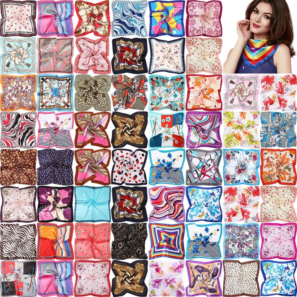 2058 100 Pieces Head Scarves Bulk 19.69 Inch Satin Square Silk Feeling Hair